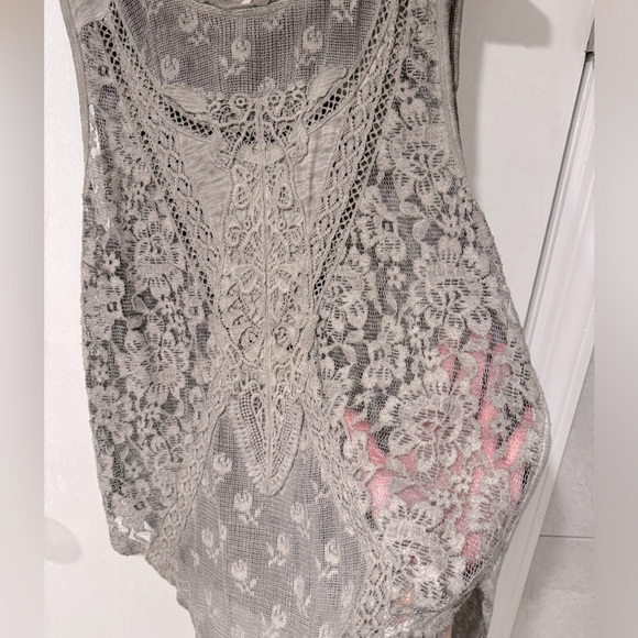Free People Size S Boho Top Gray Lace Worn 1x - Picture 6 of 10